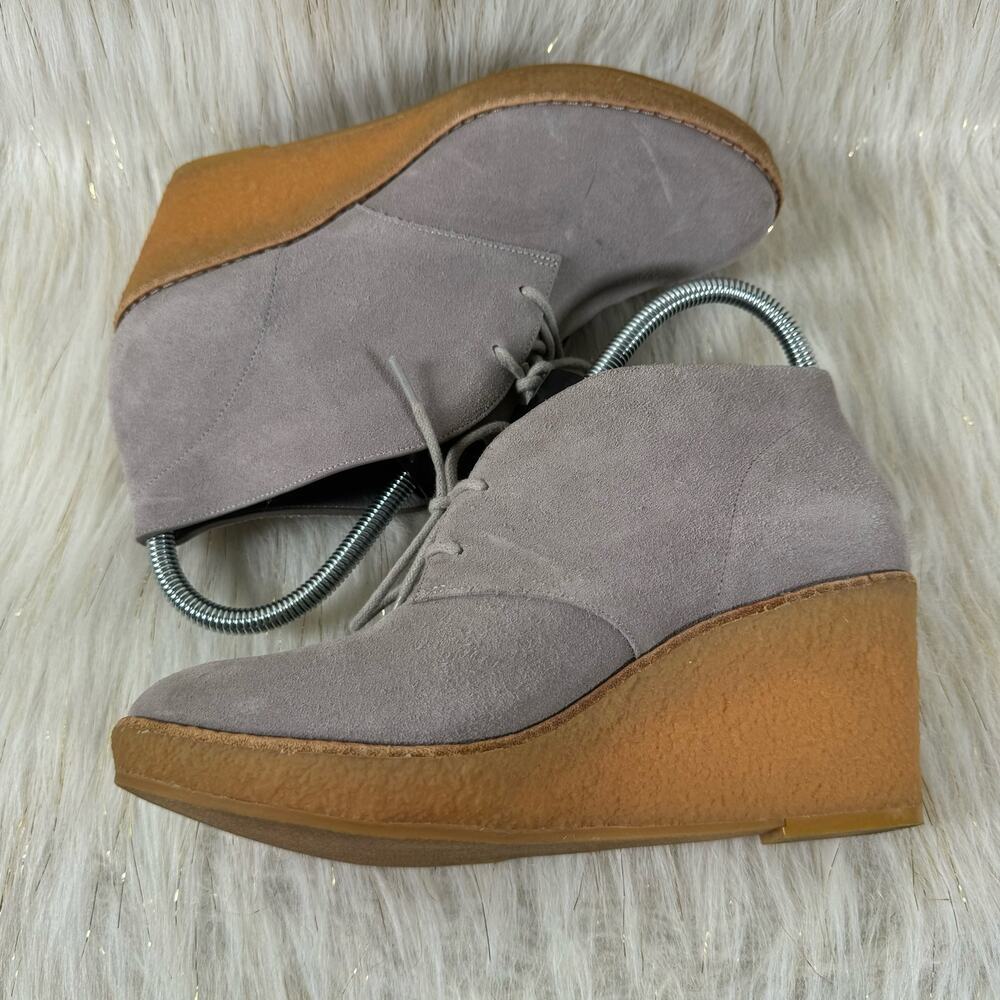 Cole Haan Womens Gray Platform Wedge Tie Up Suede Leather Ankle Booties 8B - Picture 6 of 11